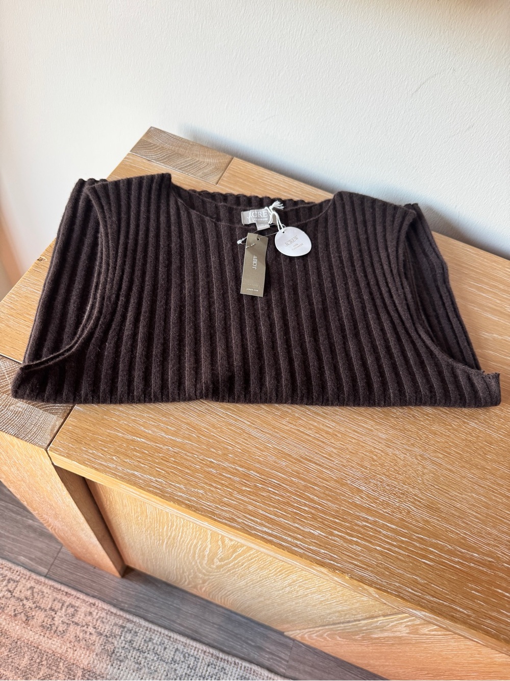 NEW J. CREW Wide-rib cashmere sweater shell heather chocolate XL CO327 *FLAW* - Picture 7 of 15